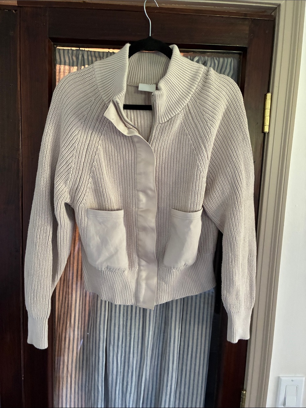 Varley Light Cream Knit Zip-Up Sweater
